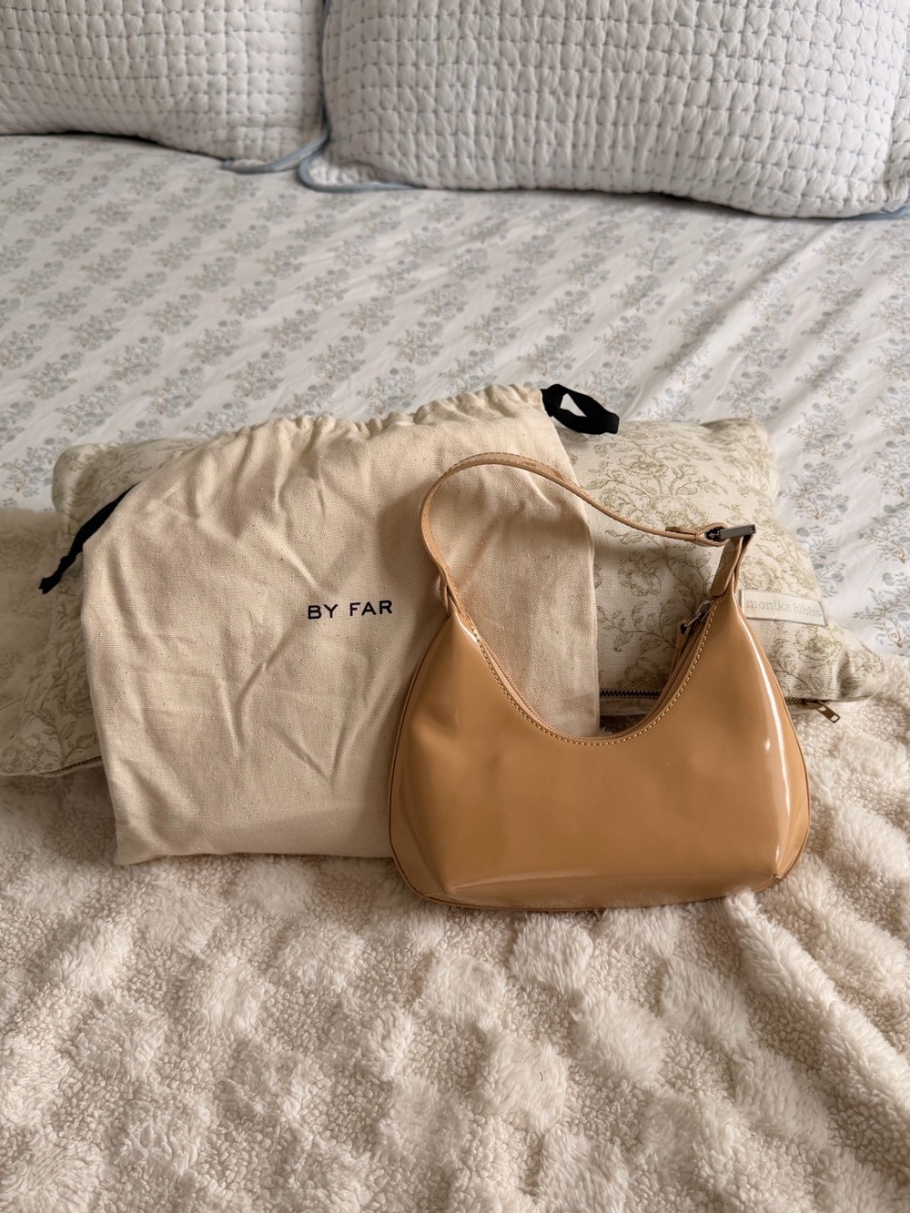 BY FAR Beige Patent Mini Shoulder Bag
